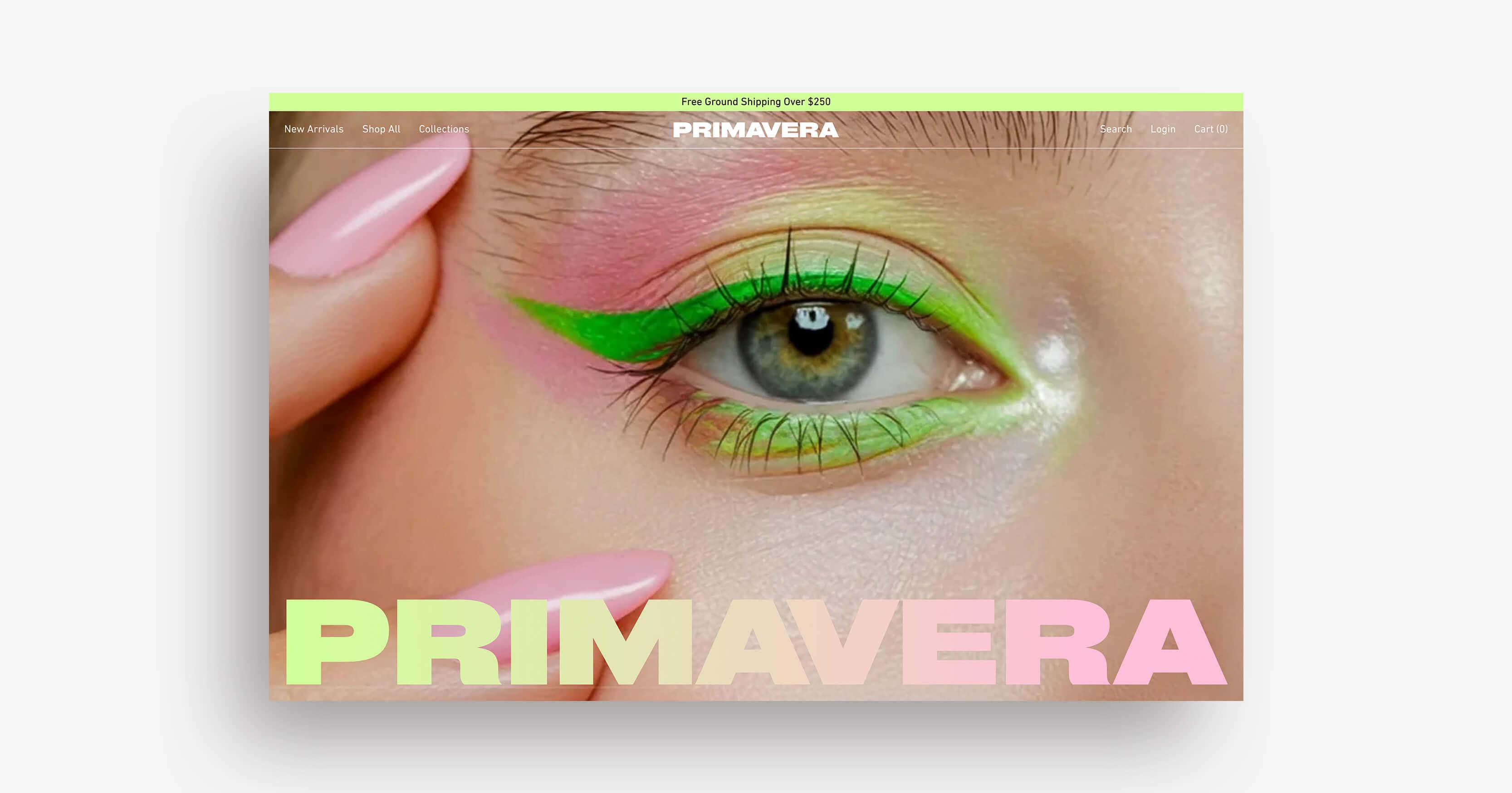 Closeup of an eye-catching pink and green store selling colorful makeup